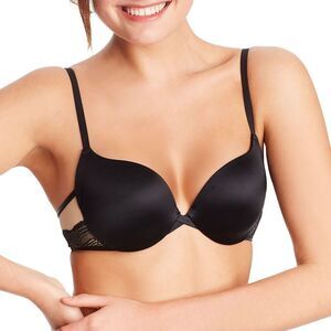 Maidenform Womens Push-Up Wonderbra Smoothing Lace-Trim Black/Beige Lining  36D,